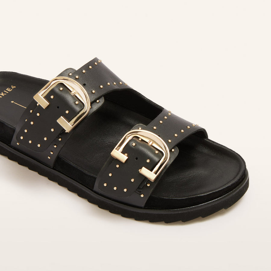 STUD FLAT SLIDE IN BLACK LAMBSKIN