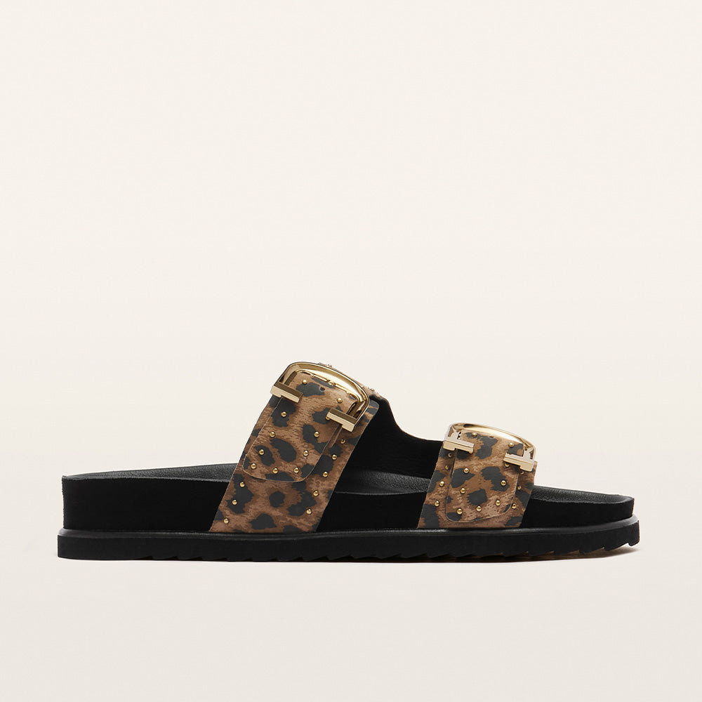Deon Ridgeway Female Deon Dark Leopard Print Suede Stud Women's Slide | FRANKIE4