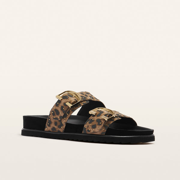 Deon Dark Leopard Print Suede Stud