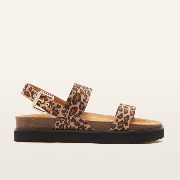 Hunter Camel Leopard Print Women's Flat Sandal FRANKIE4