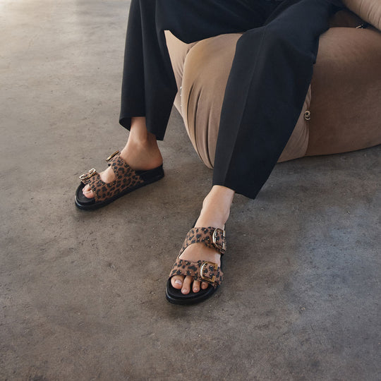 Deon Ridgeway Female Deon Dark Leopard Print Suede Stud Women's Slide | FRANKIE4