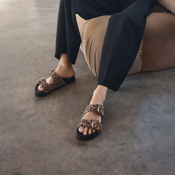 Deon Dark Leopard Print Suede Stud