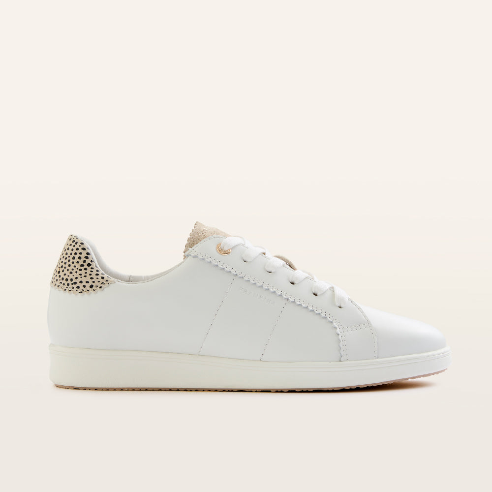 Jackie IV White/Leopard Spot Print Women's Sneakers